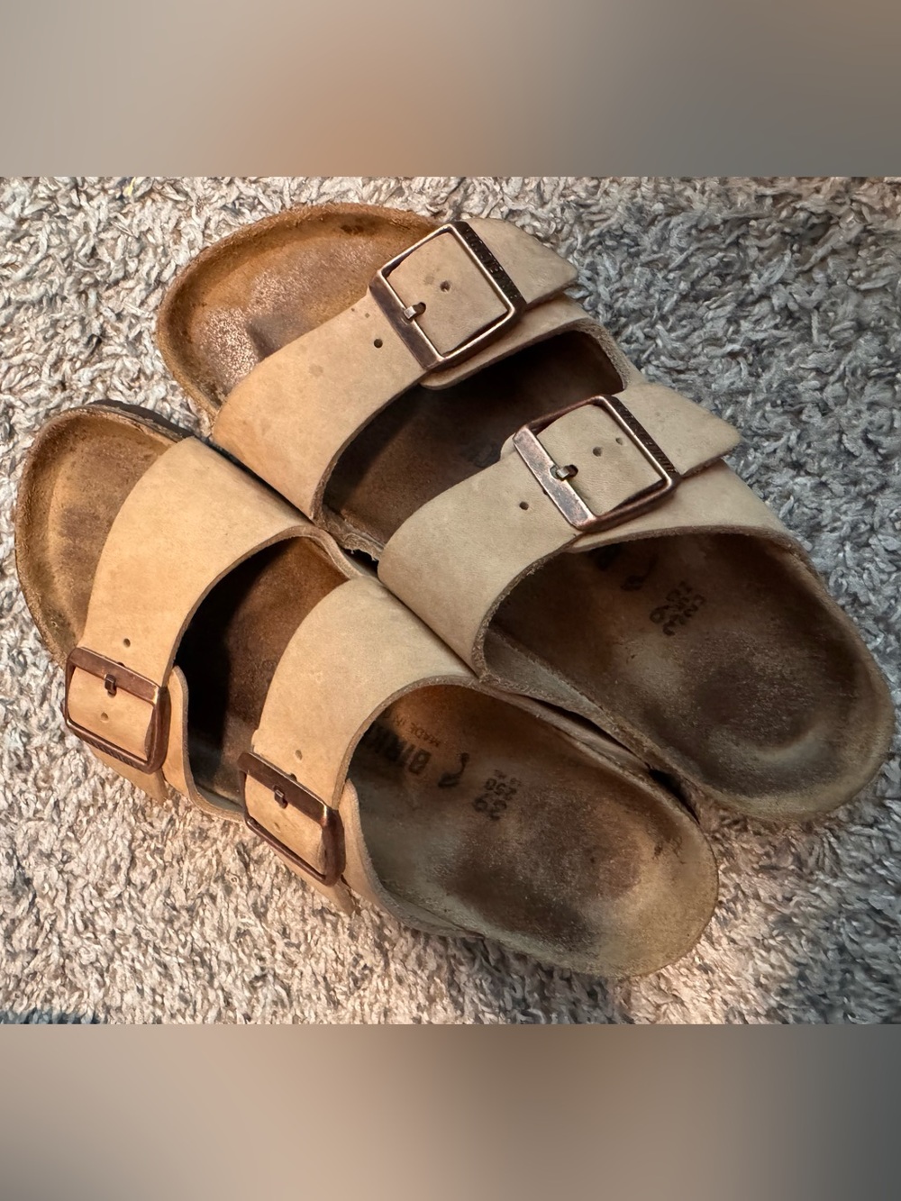 Birkenstock Arizona Double-Strap Buckle Sandals in Beige